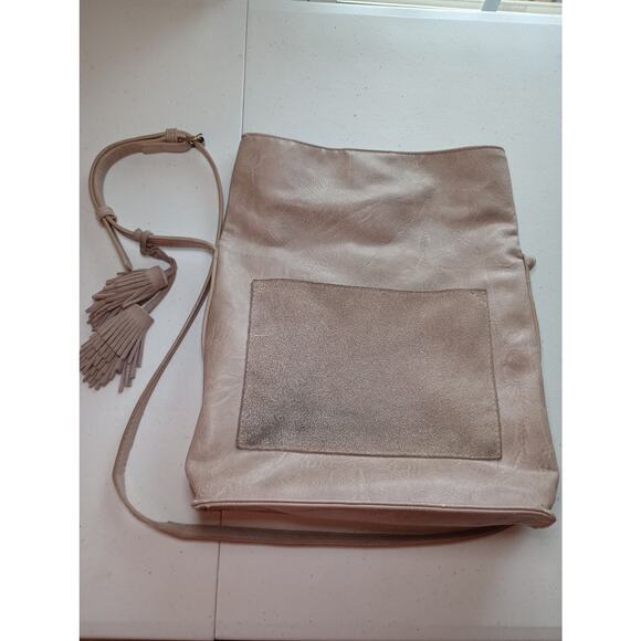 Antik Kraft Suede Beige Gray Tassel Fold-over Crossbody Purse Shoulder Bag - Picture 12 of 14